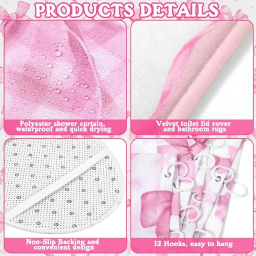 Shower Curtain Set With Towels And Carpet Bath Decor Kit