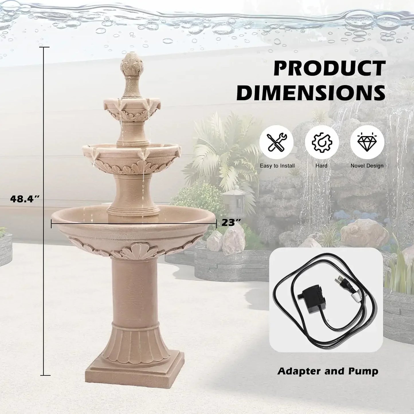Outdoor Waterfall Fountain With Pineapple Top And Pump 3 Tier