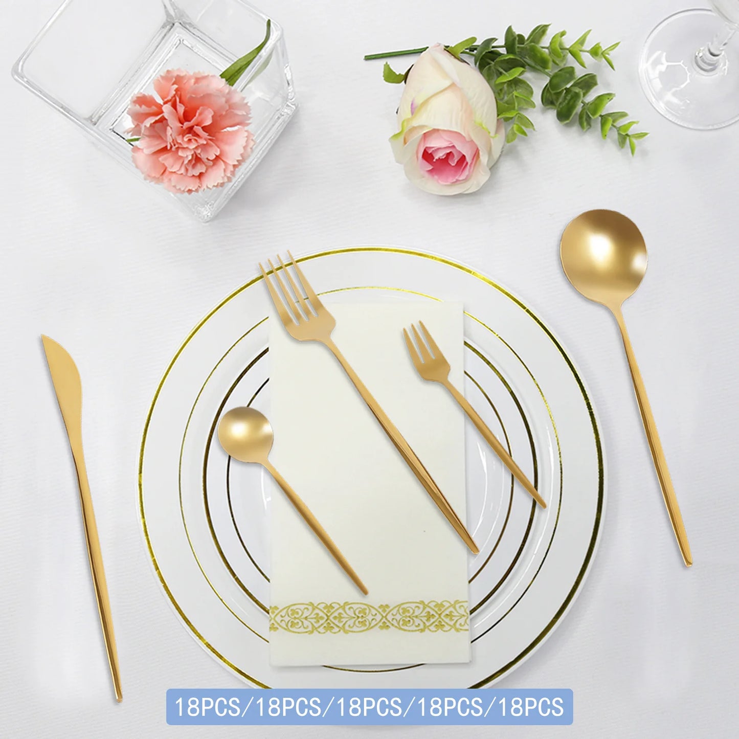 Gold Flatware Set 90 Pcs Stainless Steel Cutlery Set Titanium Plated Utensils for Home Restaurant Wedding Party