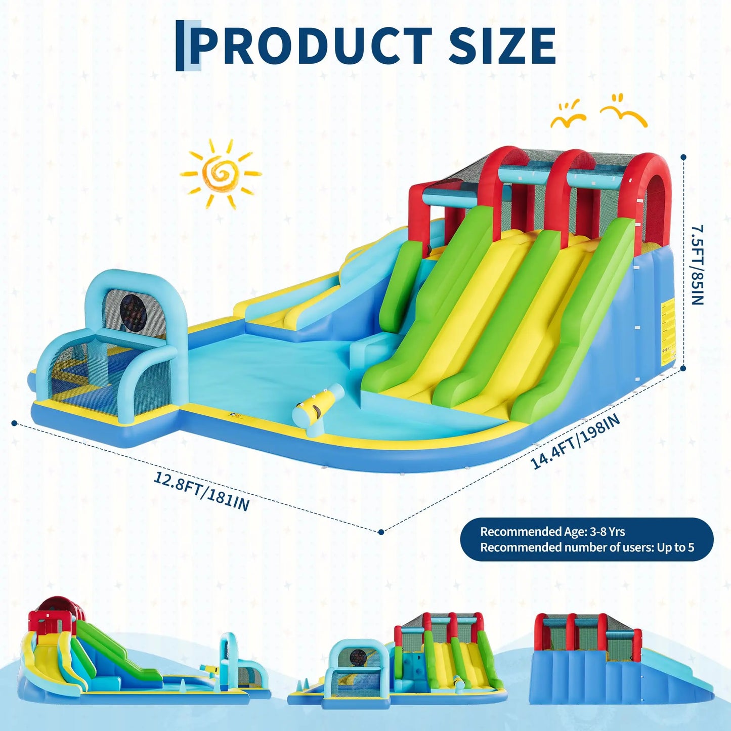 HiMISS Inflatable Bounce House With 3 Water Slides