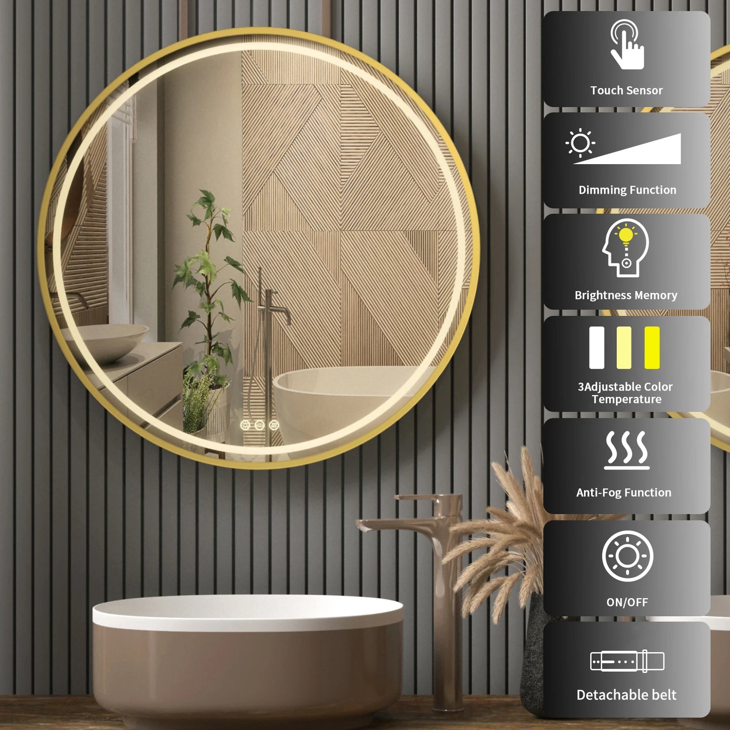 Round LED Illuminated Bathroom Mirror With Demister And Aluminum Frame