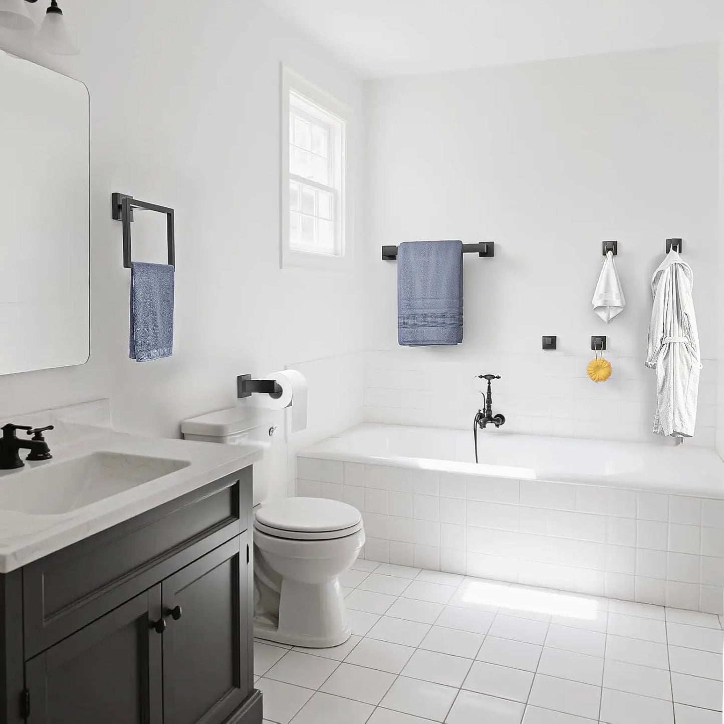 Stainless Steel Bathroom Towel Rack Set Wall Mounted 7 Piece