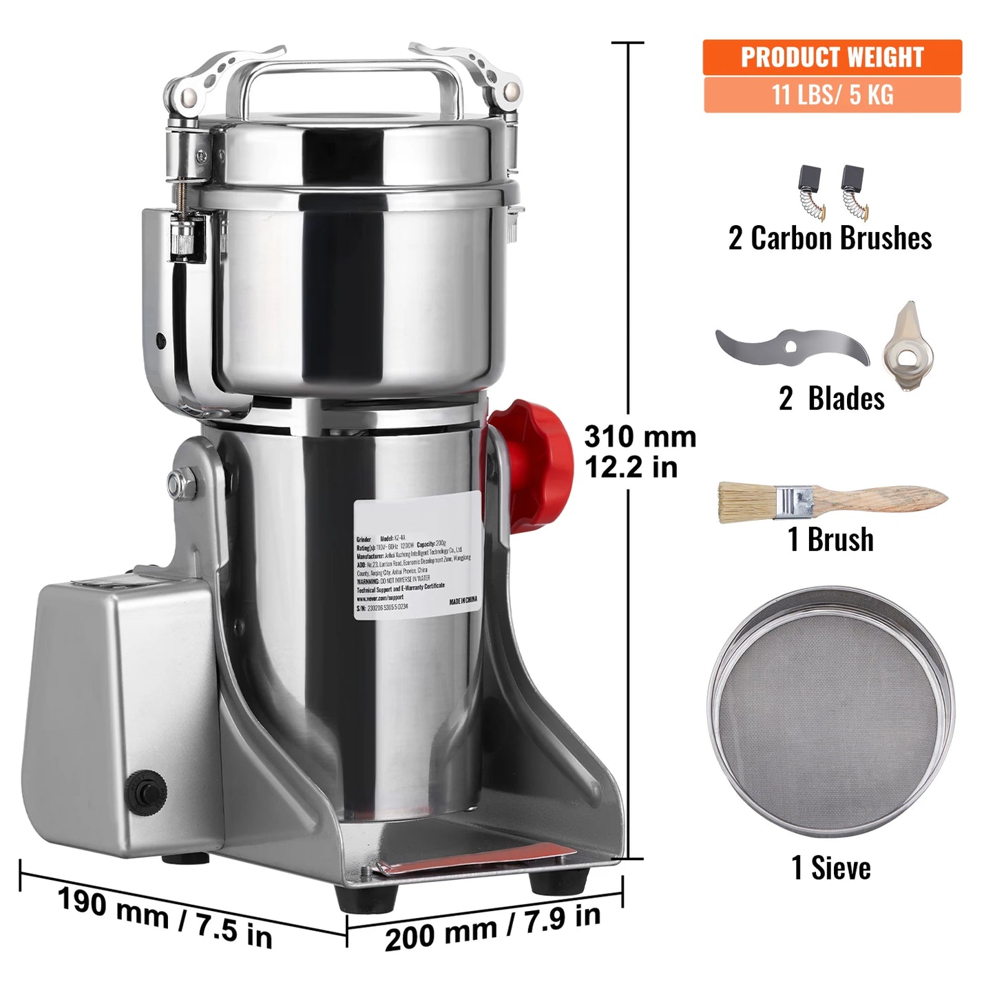 VEVOR Electric Grain Mill Grinder For Herbs Spices Cereals Coffee