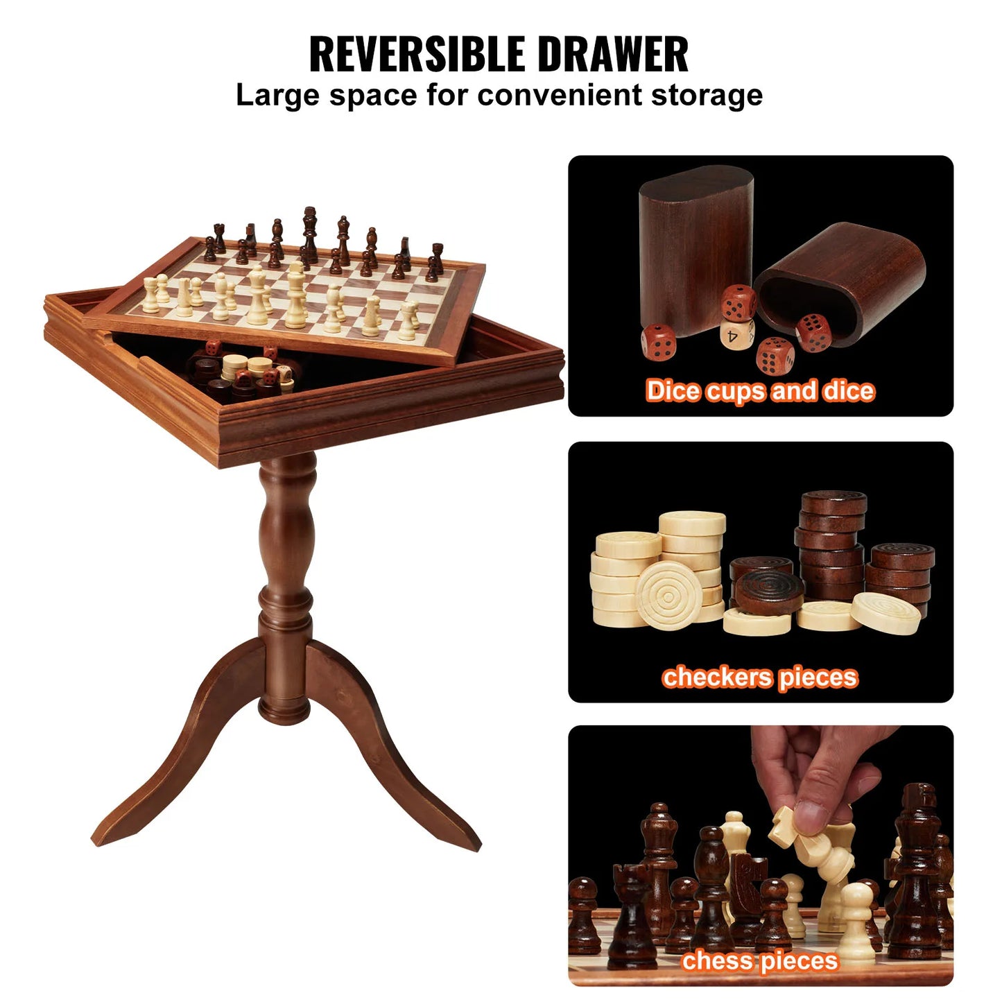 SucceBuy 3 in 1 Chess Checkers Backgammon Table Set Deluxe