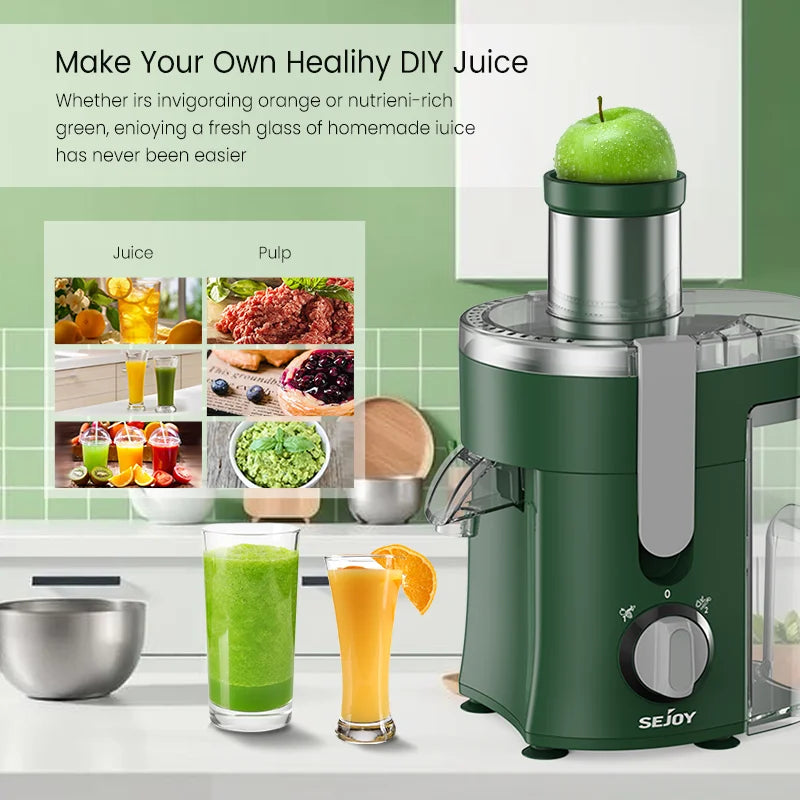 SEJOY Compact Fruits Juicer 500W Wide Mouth Feed Chute
