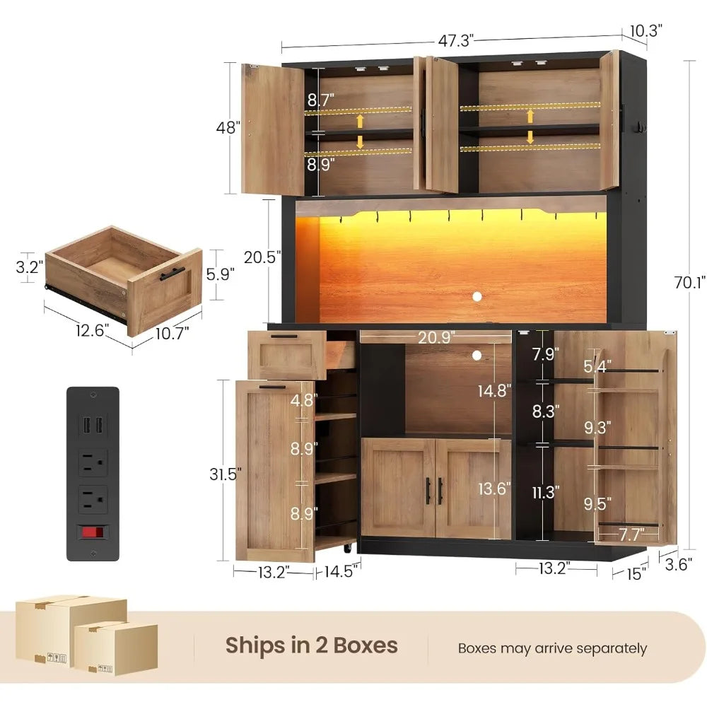 Pantry Cabinet With Charging Station And LED Light