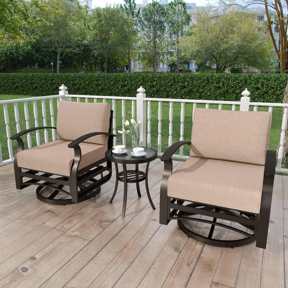 Outdoor Aluminum Patio Furniture Set With Swivel Gliders And Glass Table