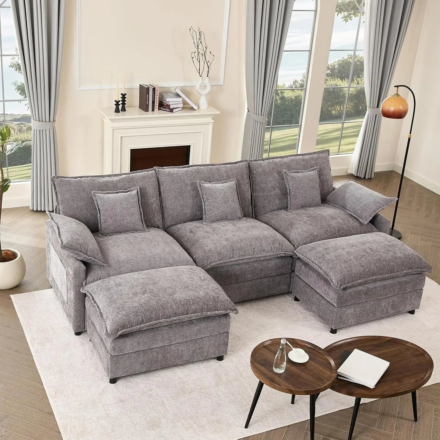 Modular U Shaped Sectional Sofa With Movable Ottoman