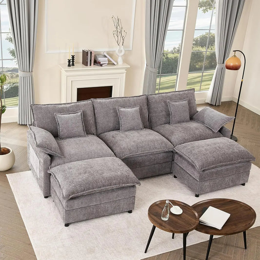 Modular U Shaped Sectional Sofa With Movable Ottoman