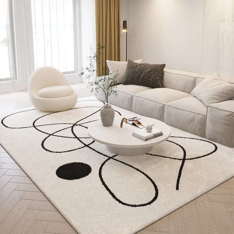 NONED Nordic Style Plush Carpet Living Room Rug With Abstract Art Design