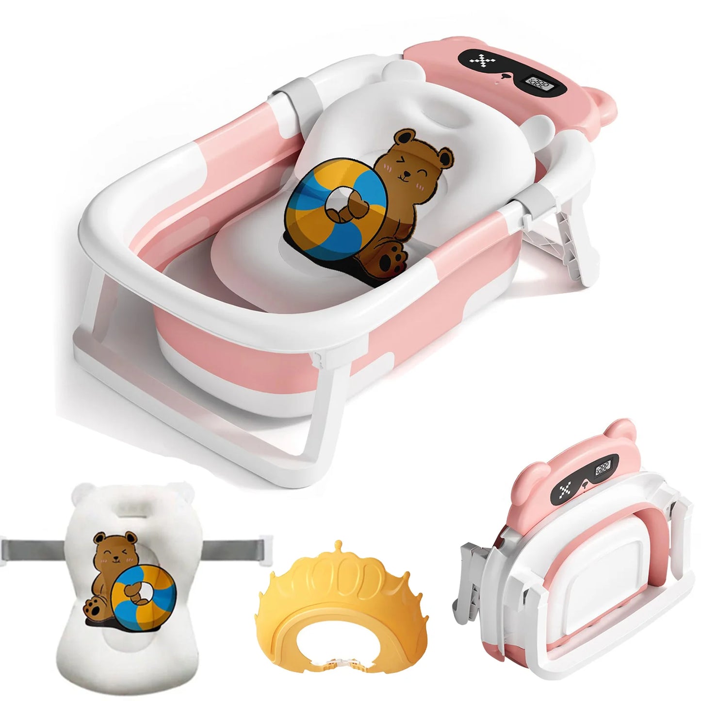 Baby Bath Tub Foldable With Cushion And Thermometer