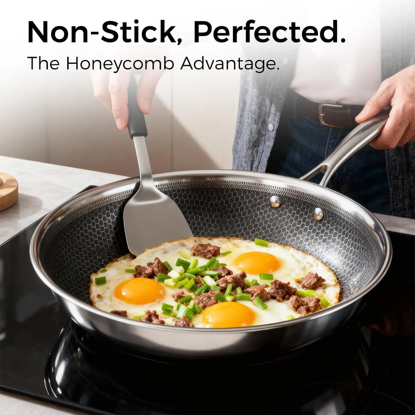 Nonstick Pots and Pans Set 14 Piece Hybrid Hex Non Stick Stainless Steel Cookware with Frying Pans Saute Pan Saucepans Stock