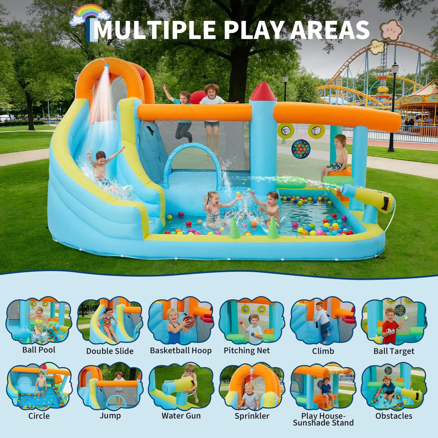 HiMISS 12-In-1 Inflatable Bounce House Water Slide Backyard