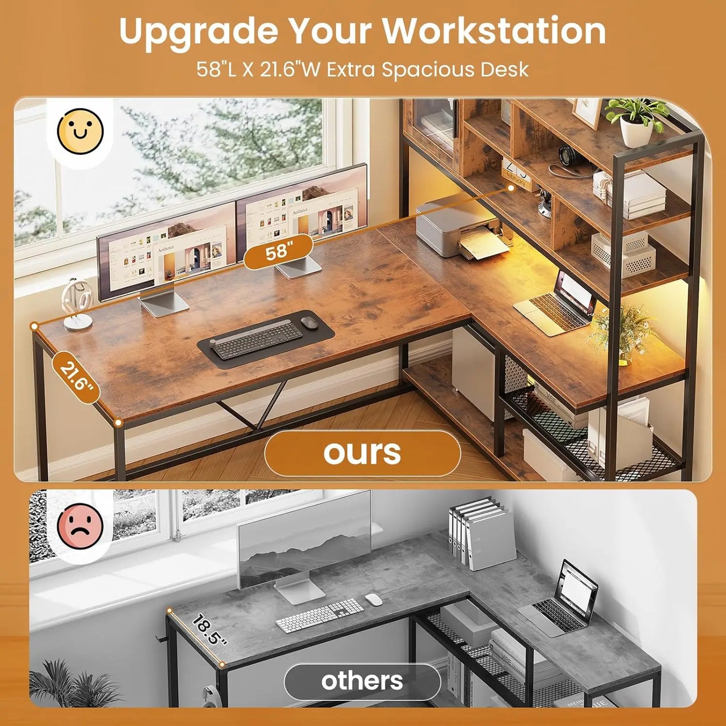 NONE L Shaped Computer Desk With Built In LED Lighting