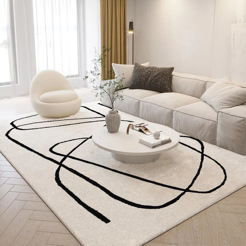 NONED Nordic Style Plush Carpet Living Room Rug With Abstract Art Design