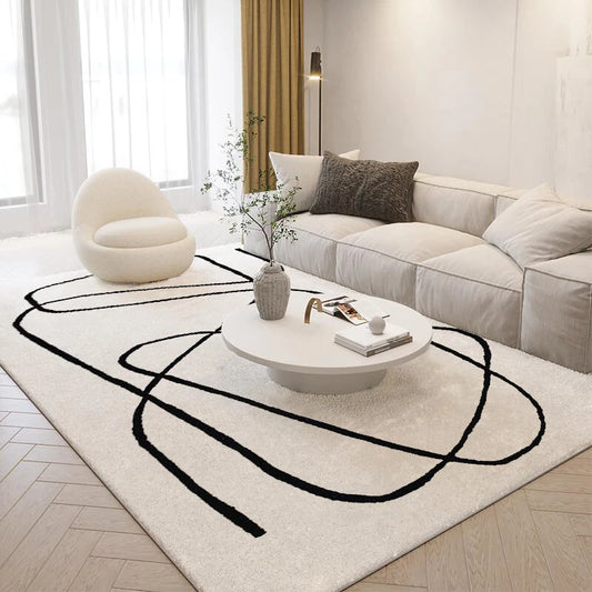 NONED Nordic Style Plush Carpet Living Room Rug With Abstract Art Design