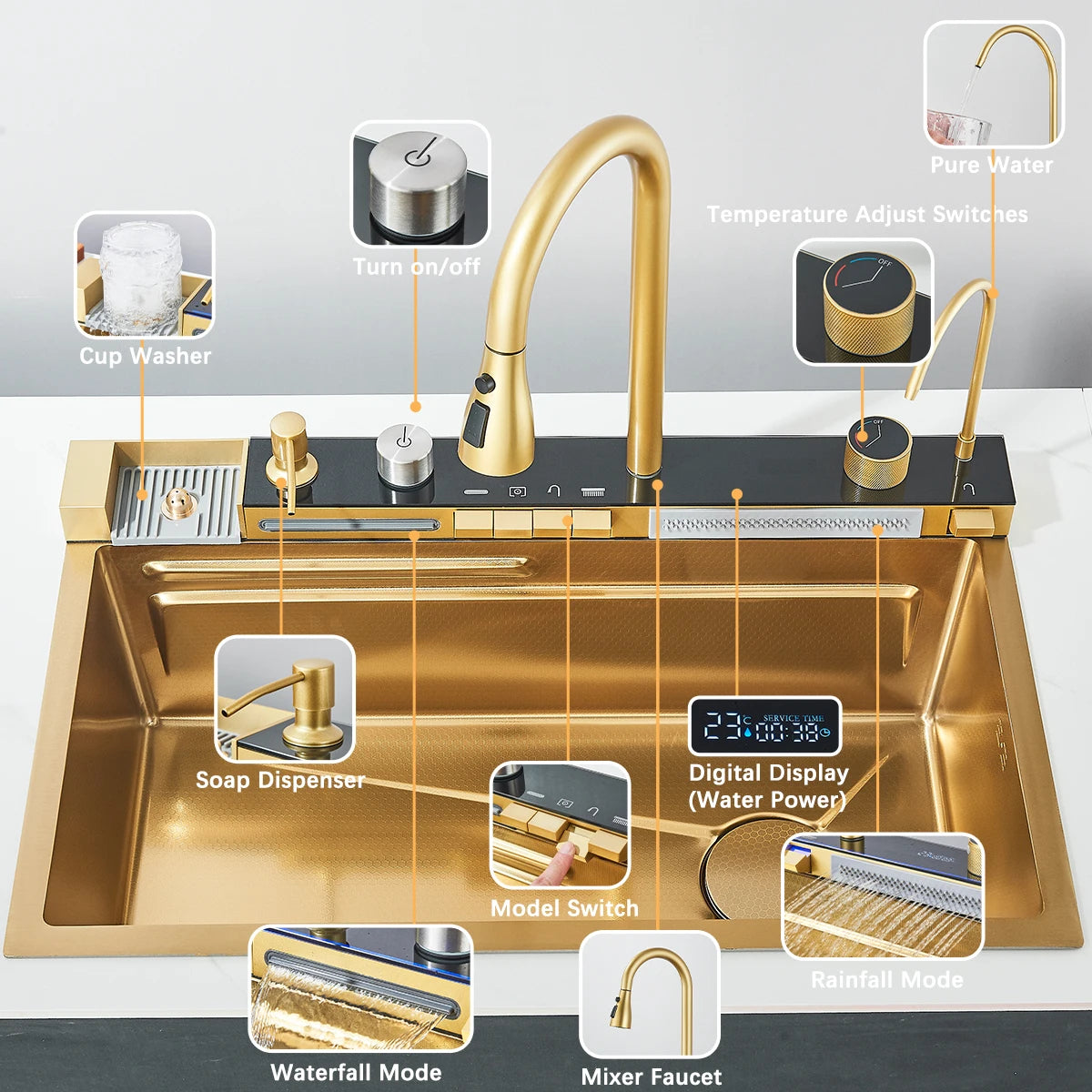 Shinesia Stainless Steel Kitchen Faucet Set With Digital Display