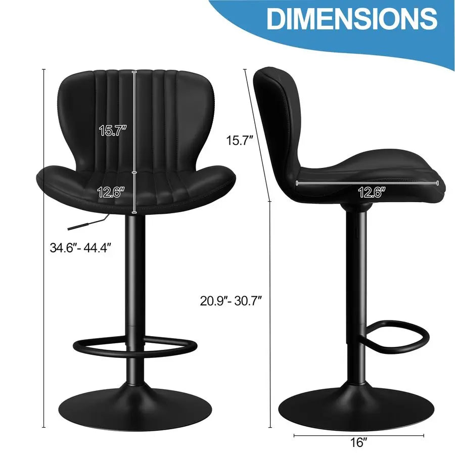 2 Modern Swivel Bar Stools Counter Height Faux Leather Metal