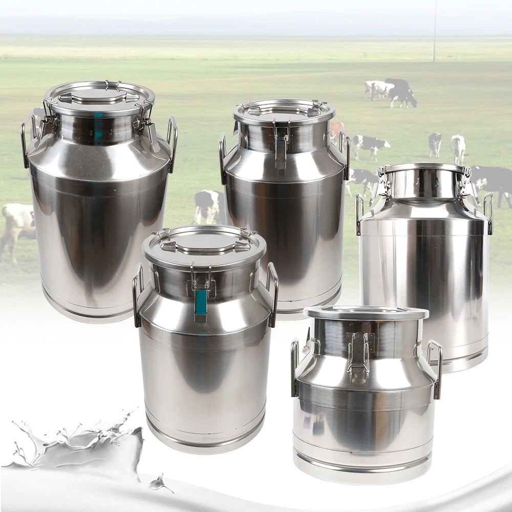 Large Milk Can Stainless Steel Milk Can 5.25/8/10.6/13.2/15.8 Gal Milk Canister Milk Bucket Tote Jug W/ Sealed Lid