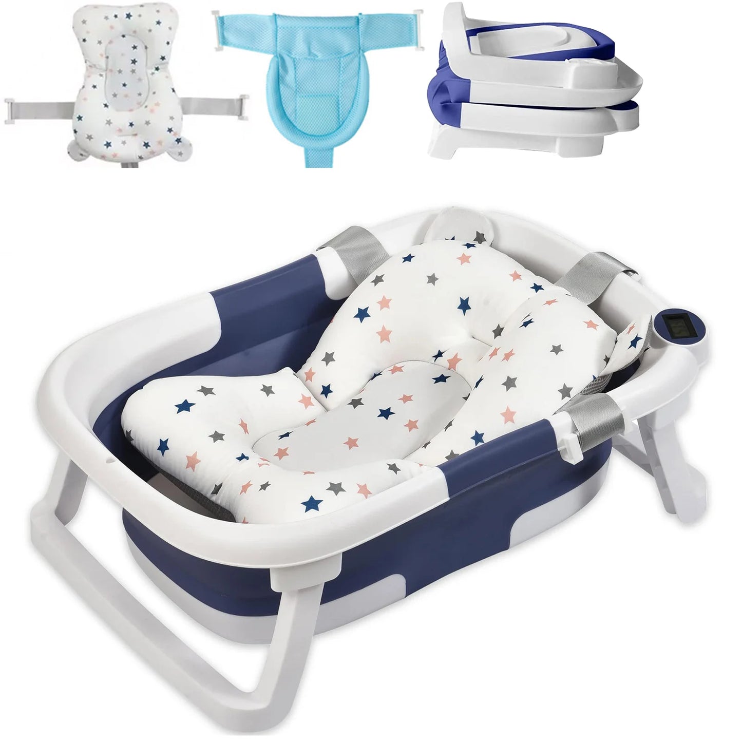 Baby Bath Tub Foldable With Cushion And Thermometer