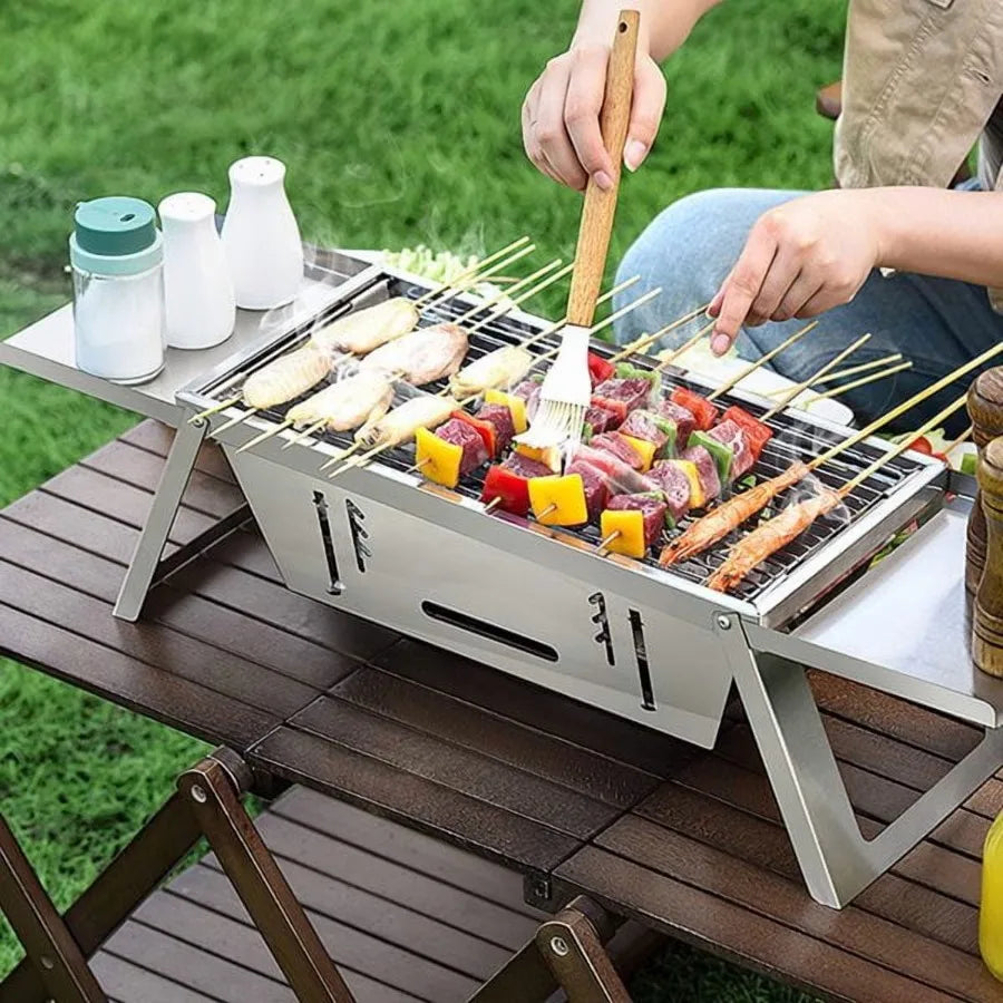 Foldable Charcoal Grill Stainless Steel Portable Tabletop Barbecue