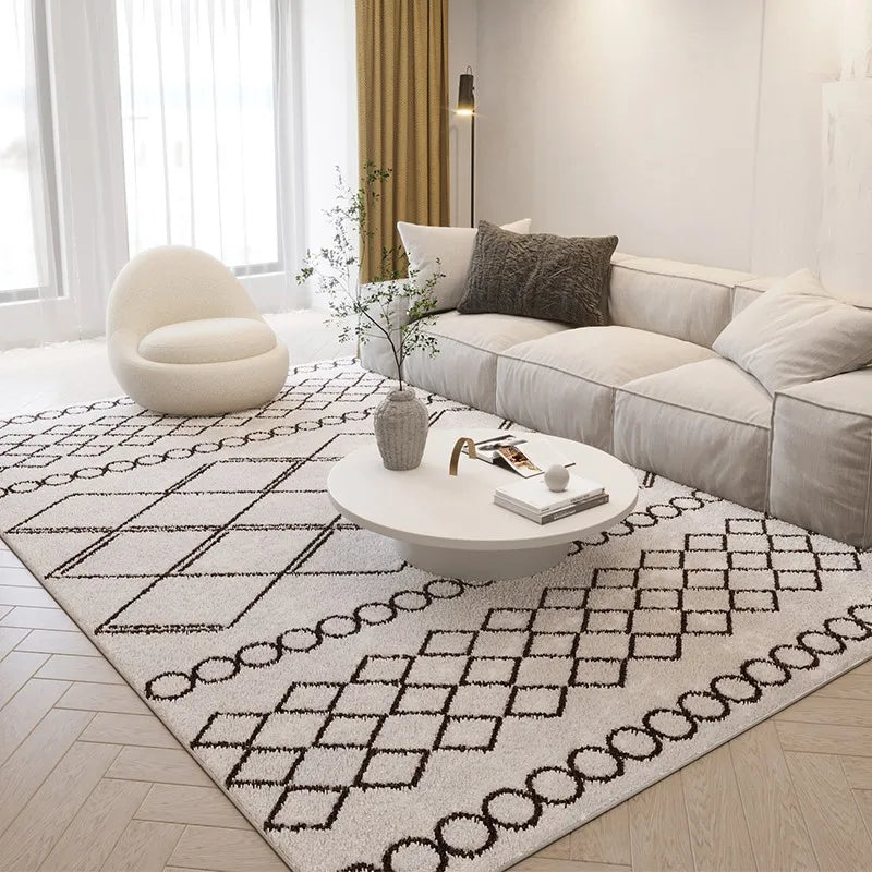 NONED Nordic Style Plush Carpet Living Room Rug With Abstract Art Design